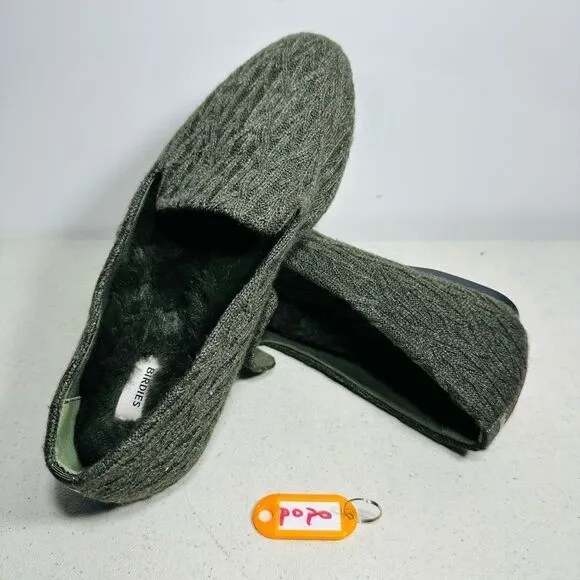 Women's Birdies Faux Fur Lined Starling Flat in Forest Cable-Knit Shoes Size 8