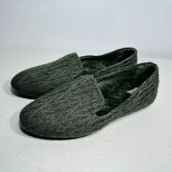 Women's Birdies Faux Fur Lined Starling Flat in Forest Cable-Knit Shoes Size 8