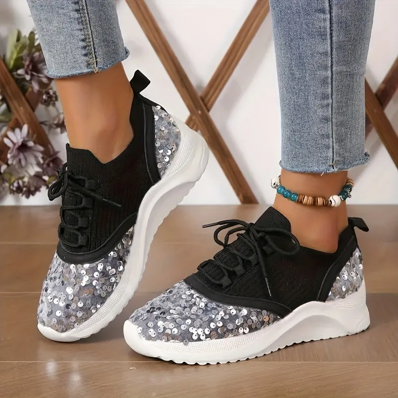 Women's Glitter Sequins Decor Platform Sneakers