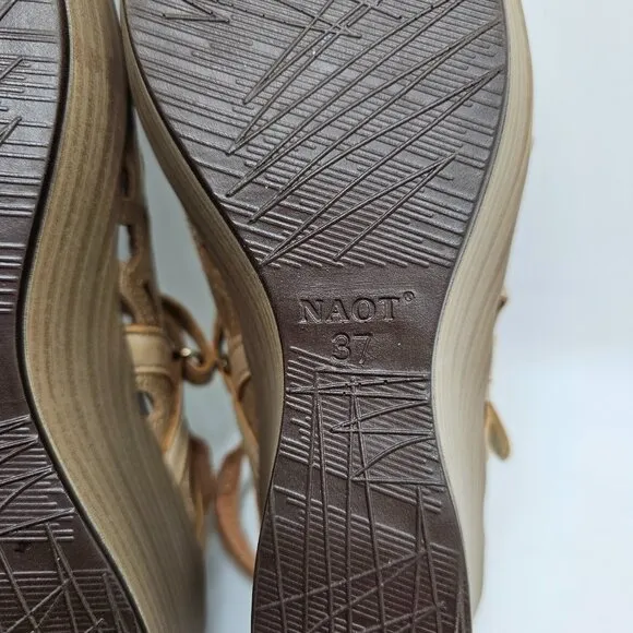 Women's NAOT Deluxe Wedge Sandals Cut Out Leather Metallic Tan Size 37 US 6-6.5