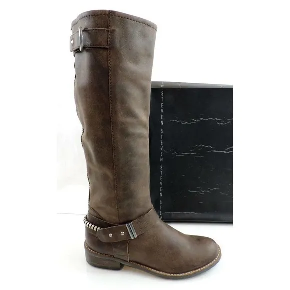 Women's Shoes Steven by Steve Madden Ryley Riding Boots Brown Distressed Size 6