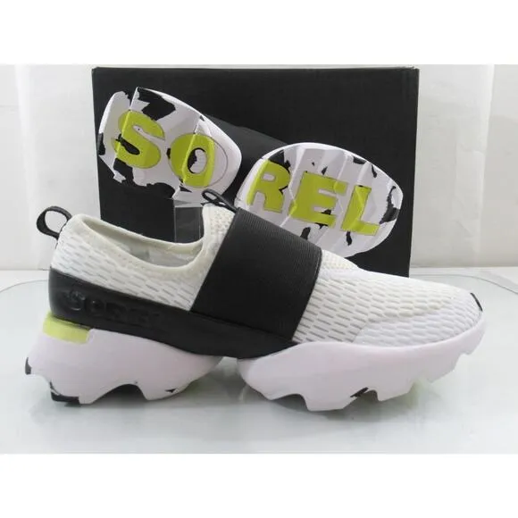 Women's Sorel Kinetic Impact Strap Slip On Sneakers Comfort White Black Size 8.5