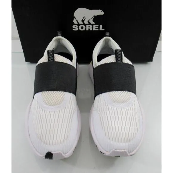 Women's Sorel Kinetic Impact Strap Slip On Sneakers Comfort White Black Size 8.5