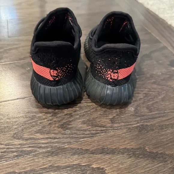 Yeezy Black and Pink Sneakers with Knit Upper and Ribbed Sole