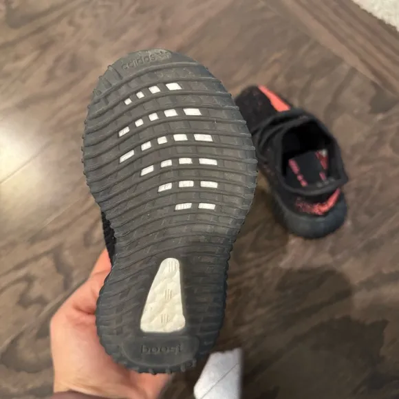 Yeezy Black and Pink Sneakers with Knit Upper and Ribbed Sole
