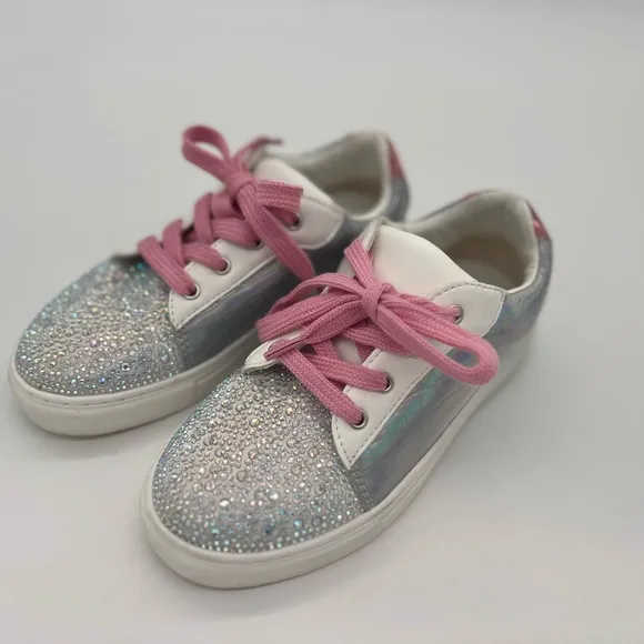 Yosi Samra Girl Glitter Sneakers Gray Pink 13T