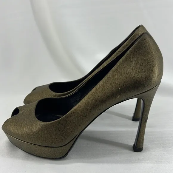 YSL Yves Saint Laurent open toe pumps heels bronze 38