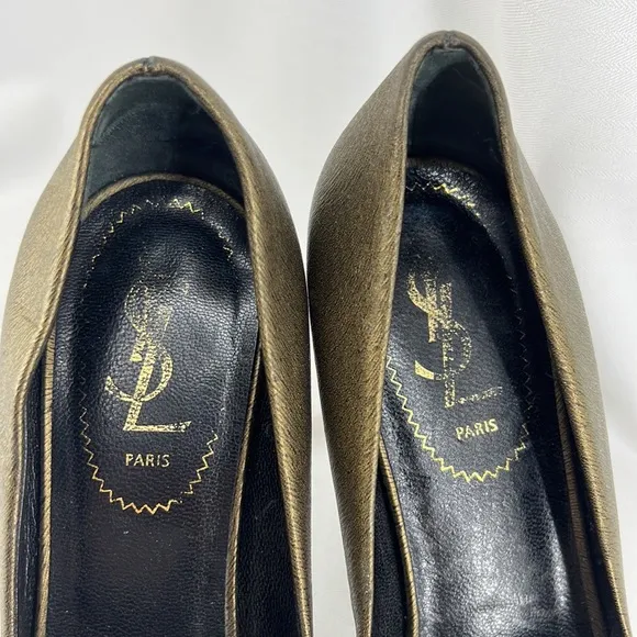 YSL Yves Saint Laurent open toe pumps heels bronze 38