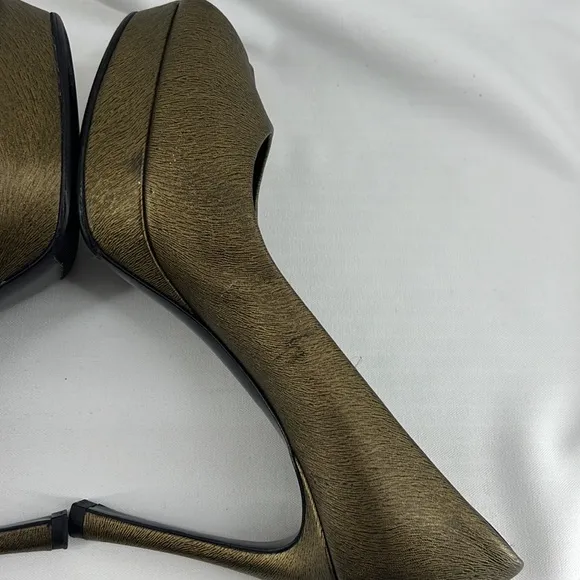 YSL Yves Saint Laurent open toe pumps heels bronze 38
