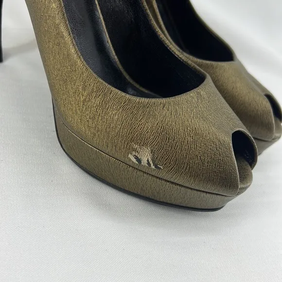 YSL Yves Saint Laurent open toe pumps heels bronze 38