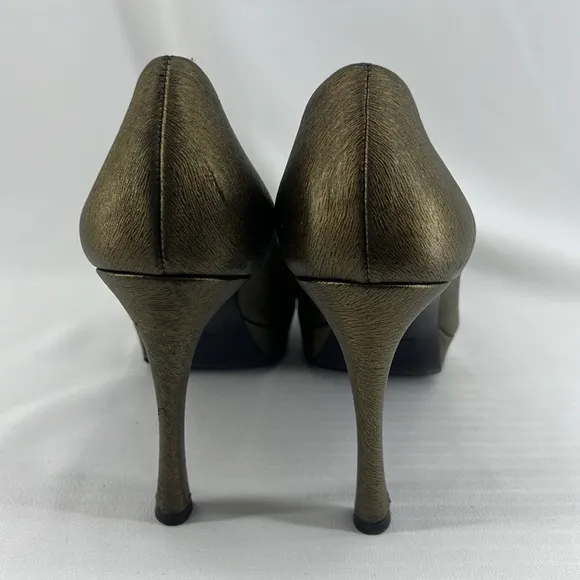 YSL Yves Saint Laurent open toe pumps heels bronze 38
