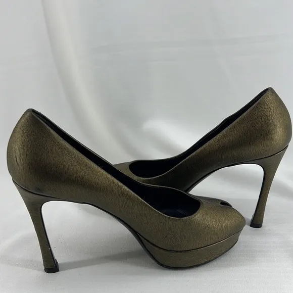 YSL Yves Saint Laurent open toe pumps heels bronze 38