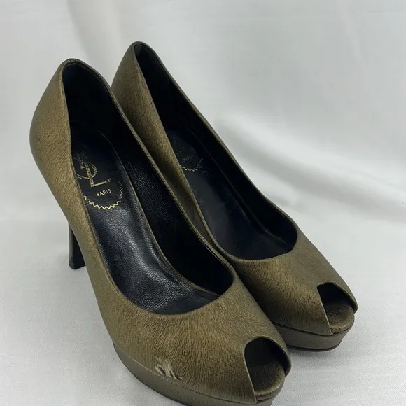 YSL Yves Saint Laurent open toe pumps heels bronze 38