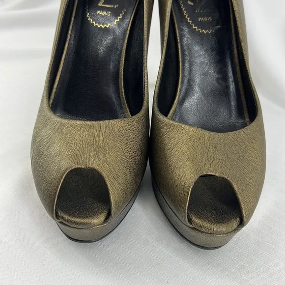 YSL Yves Saint Laurent open toe pumps heels bronze 38