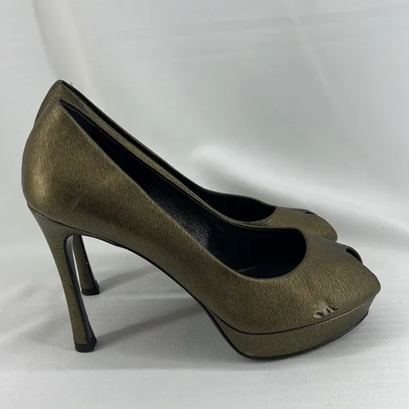 YSL Yves Saint Laurent open toe pumps heels bronze 38