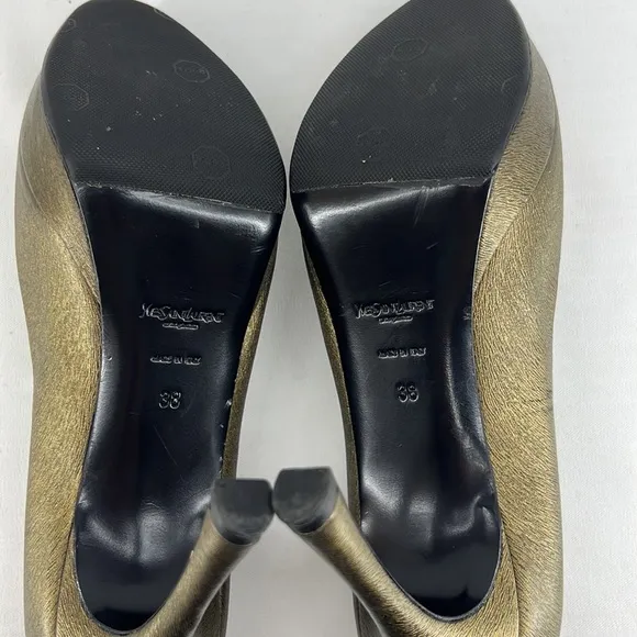 YSL Yves Saint Laurent open toe pumps heels bronze 38