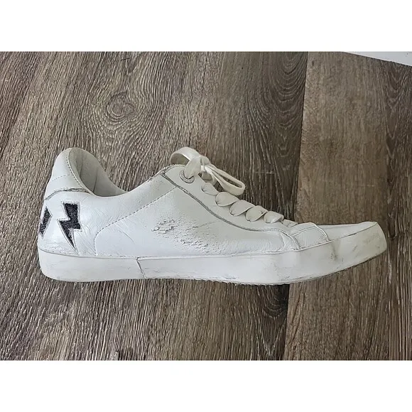 Zadig &amp; Voltaire Lightning Bolt Leather Athletic Shoes Sneakers White Women 41
