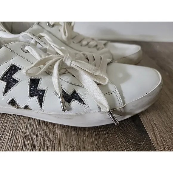 Zadig &amp; Voltaire Lightning Bolt Leather Athletic Shoes Sneakers White Women 41