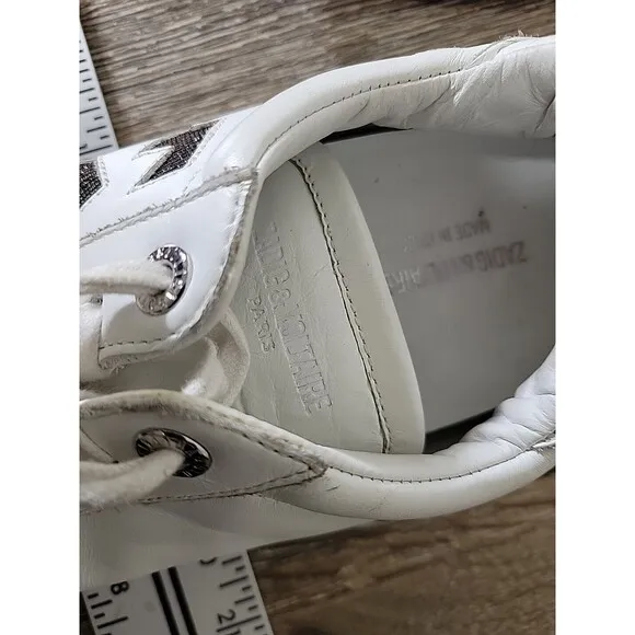 Zadig &amp; Voltaire Lightning Bolt Leather Athletic Shoes Sneakers White Women 41