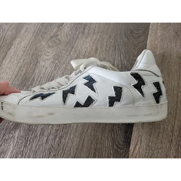 Zadig &amp; Voltaire Lightning Bolt Leather Athletic Shoes Sneakers White Women 41