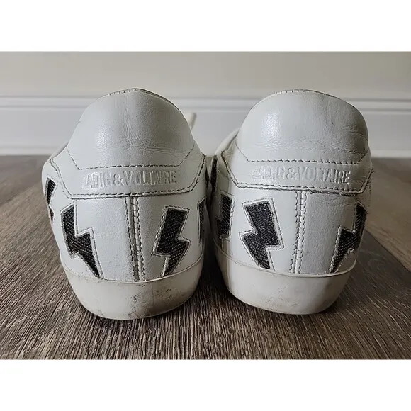 Zadig &amp; Voltaire Lightning Bolt Leather Athletic Shoes Sneakers White Women 41