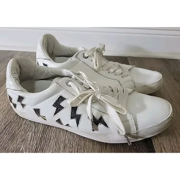 Zadig &amp; Voltaire Lightning Bolt Leather Athletic Shoes Sneakers White Women 41