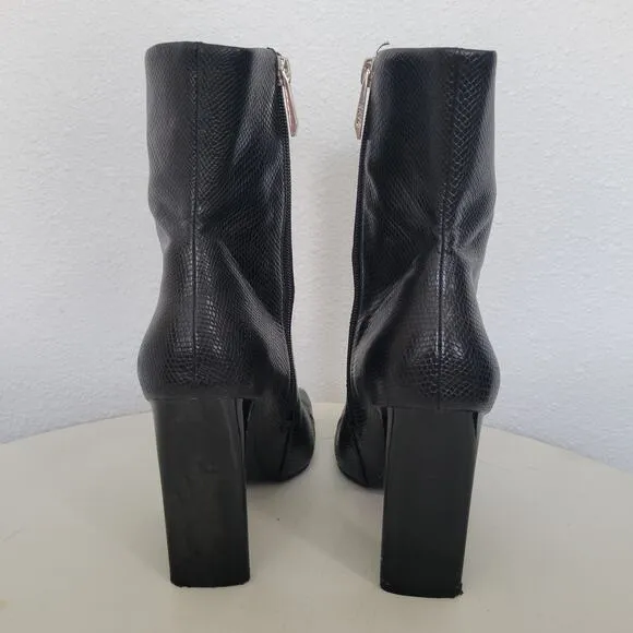 Zara Black Leather Snake Print Embossed Square Toe Heeled Zip Up Boots Size 6.5