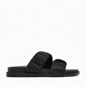 Zara Black Pleated Strap Flat Sandals Shoes Size 10