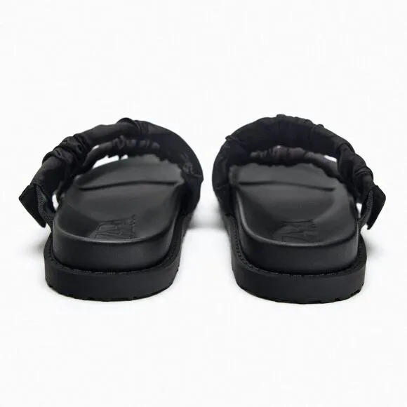 Zara Black Pleated Strap Flat Sandals Shoes Size 10