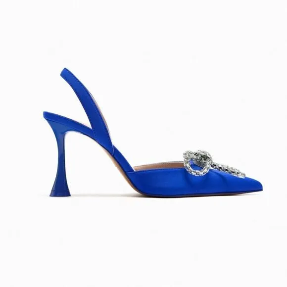 ZARA EMBELLISHED BOW HEELED SLINGBACKS