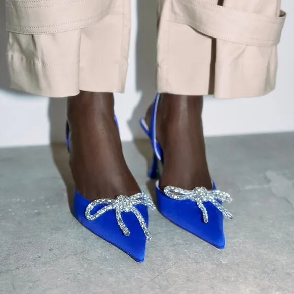 ZARA EMBELLISHED BOW HEELED SLINGBACKS